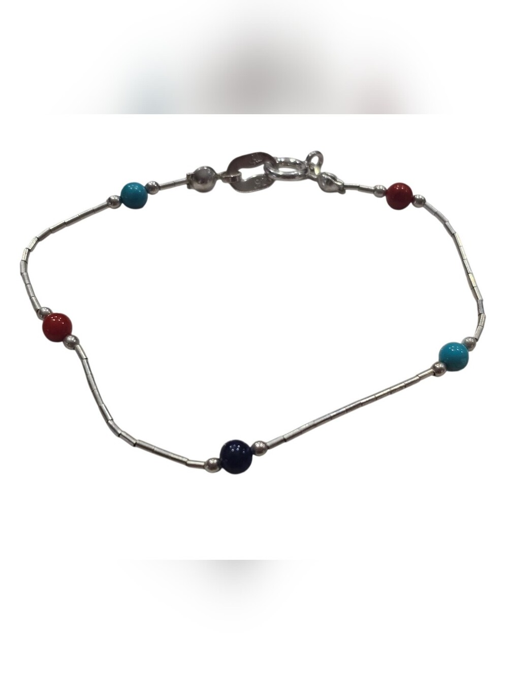 Vintage Carolyn Pollack Liquid Silver Turquise, Coral, Lapis Beads 7"